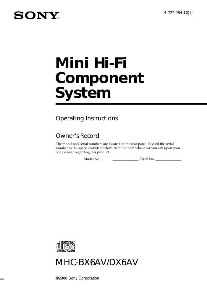 sony mhc bx 6 av owners manual