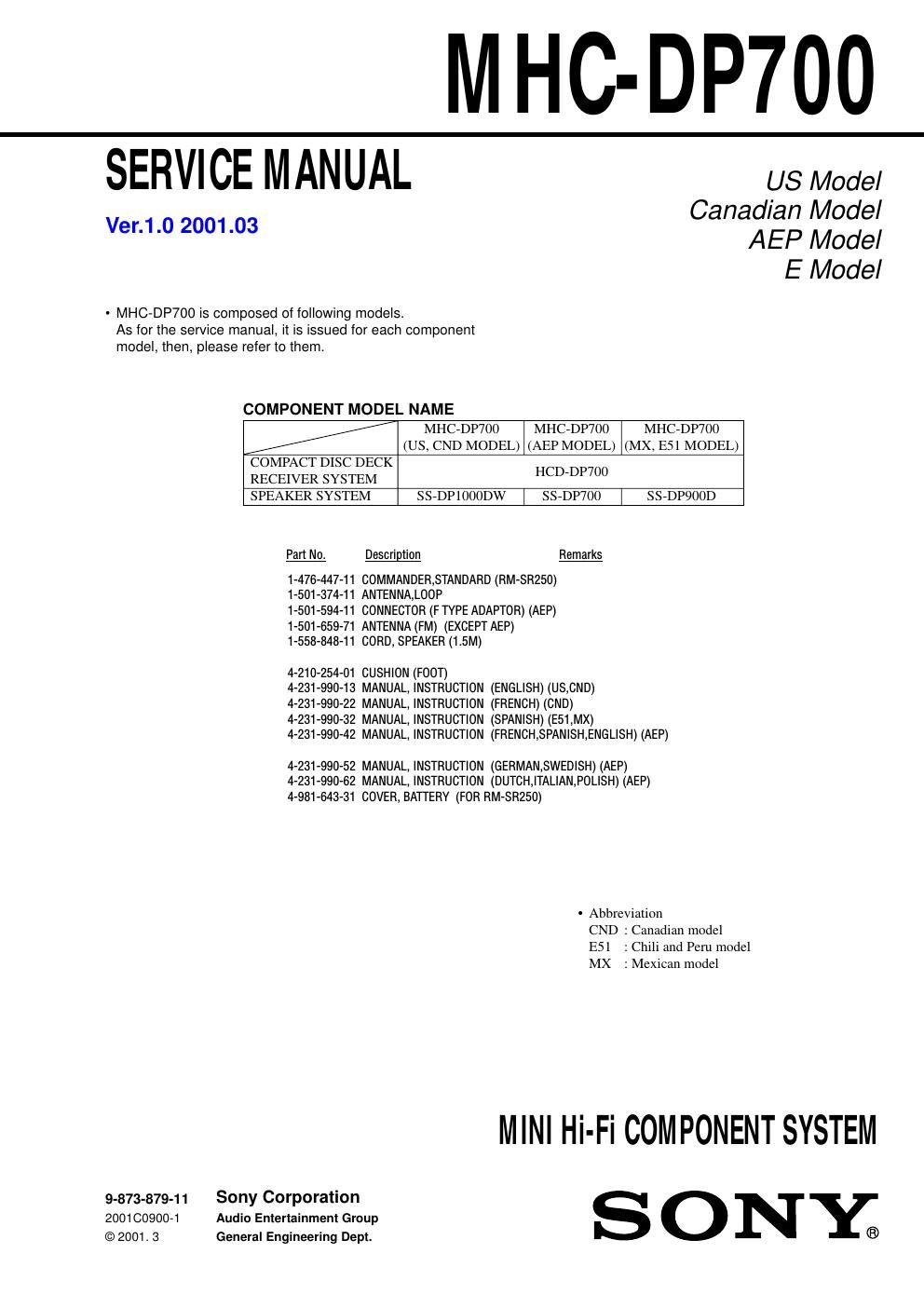 sony mhc dp 700 service manual