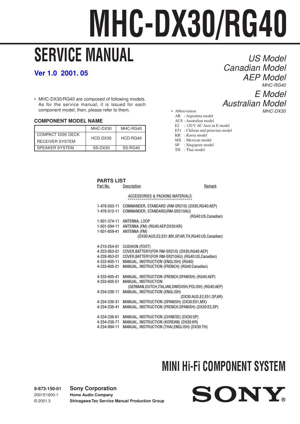 sony mhc dx 30 service manual