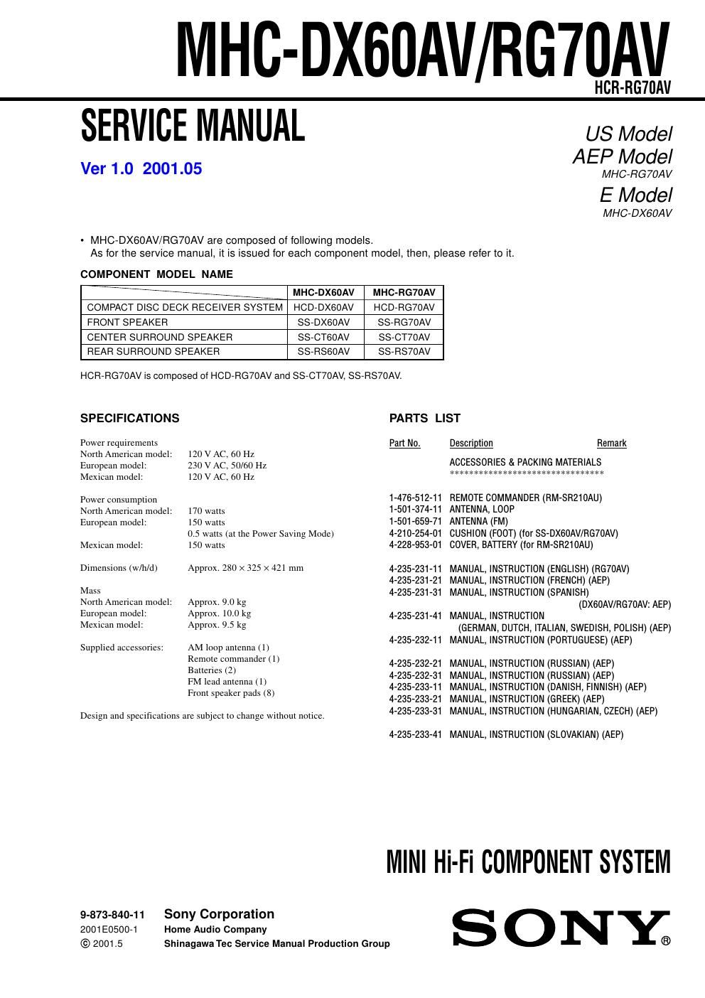 sony mhc dx 70 av service manual