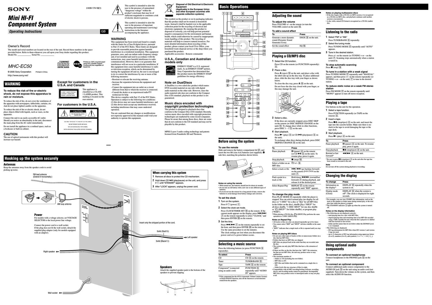 sony mhc ec 50 owners manual