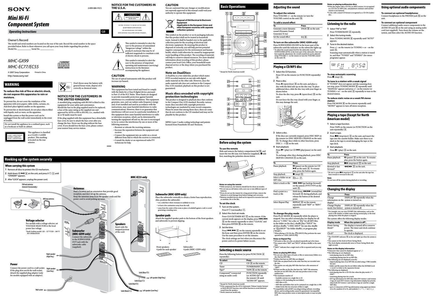 sony mhc ec 55 owners manual