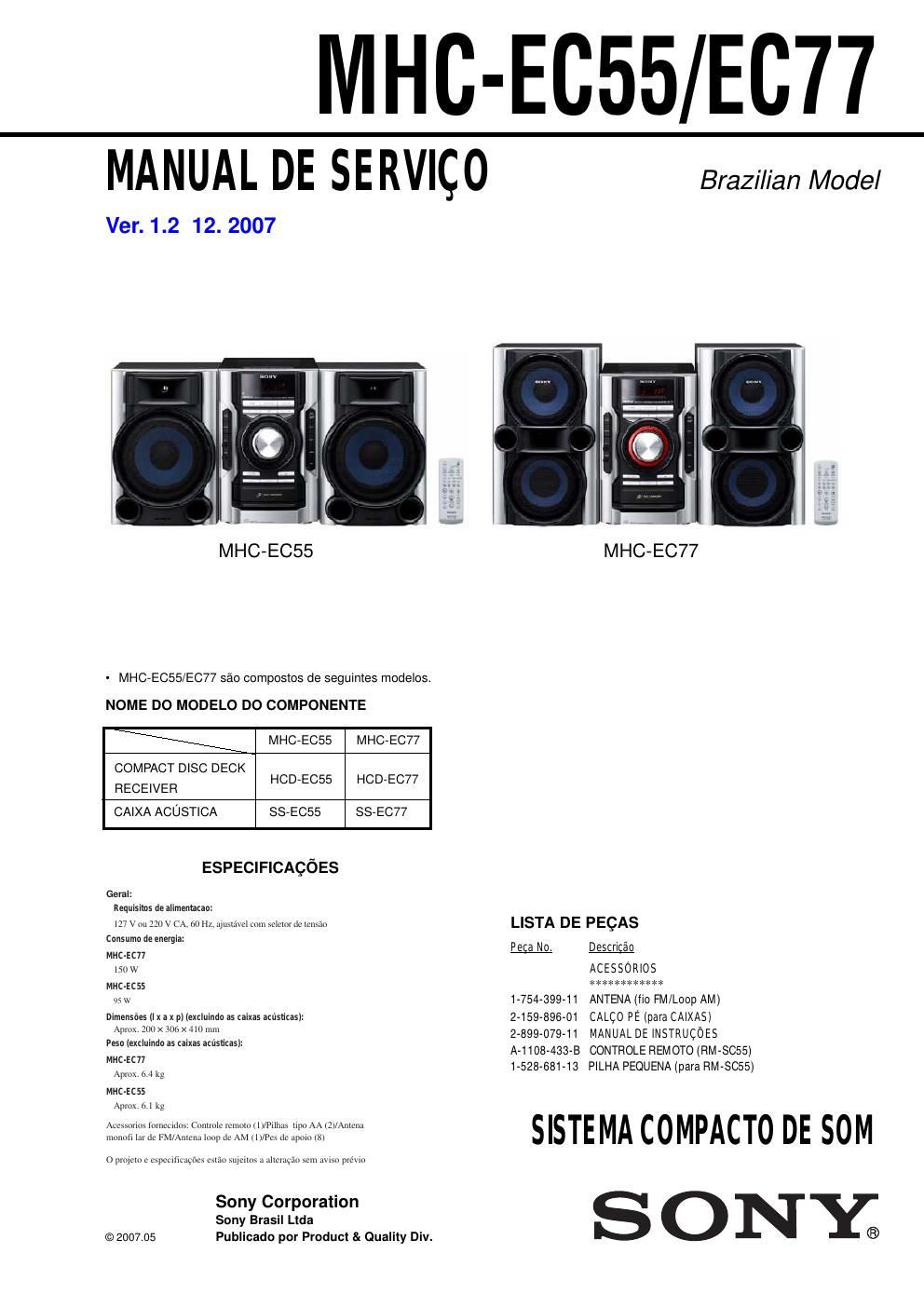 sony mhc ec 55 service manual