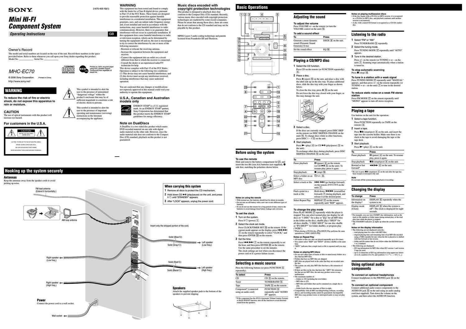 sony mhc ec 70 owners manual