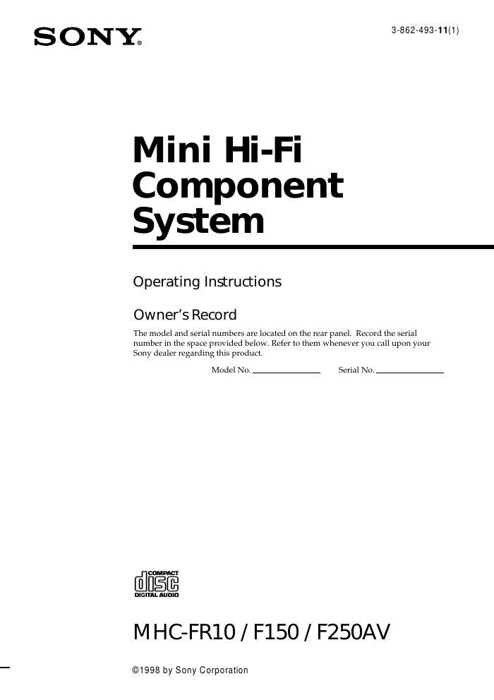 sony mhc f 150 owners manual