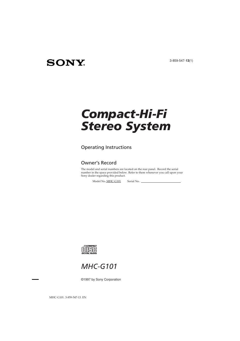 sony mhc g 101 owners manual