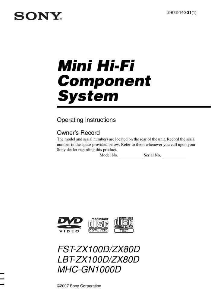 sony mhc gn 1000 d owners manual