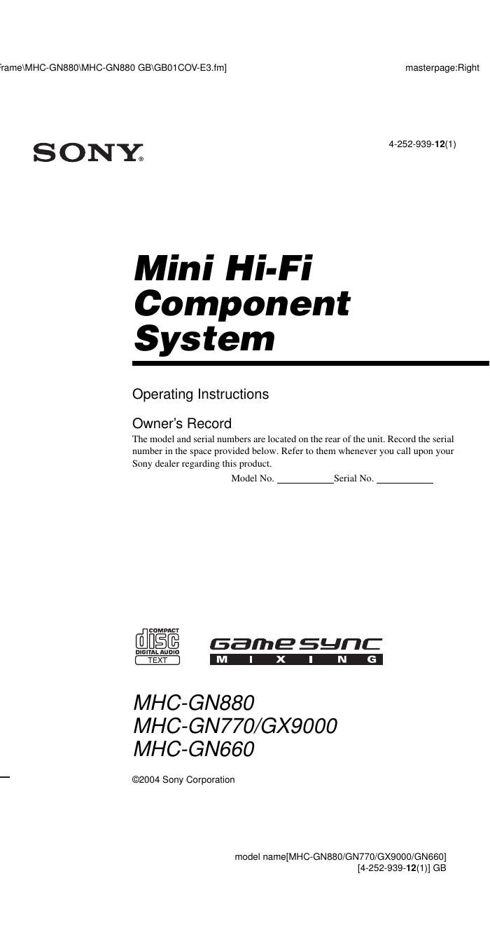 sony mhc gn 770 owners manual