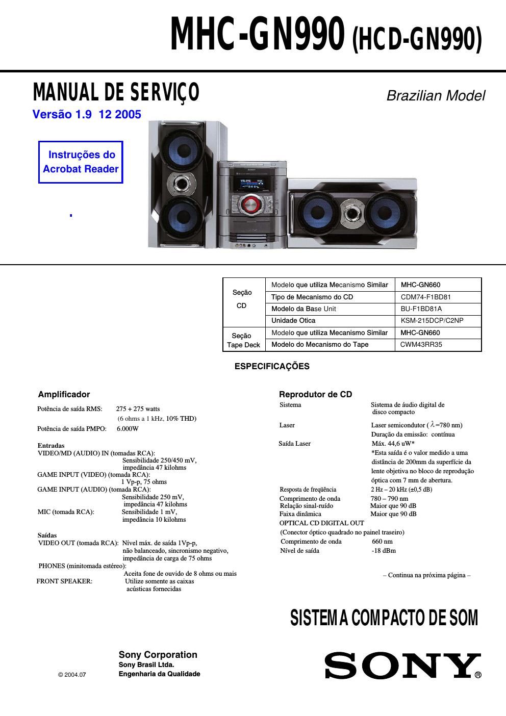 sony mhc gn 990 service manual