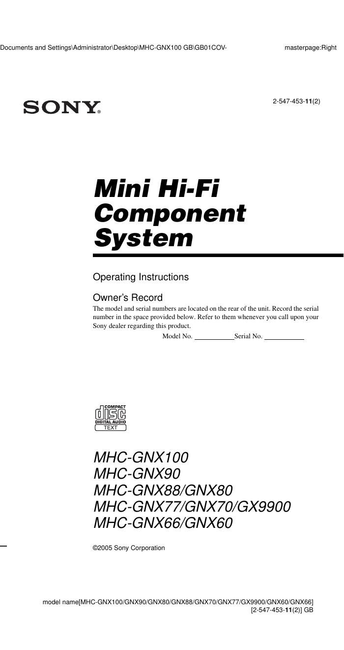 sony mhc gnx 100 owners manual