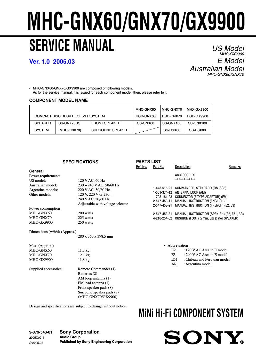 sony mhc gnx 60 service manual