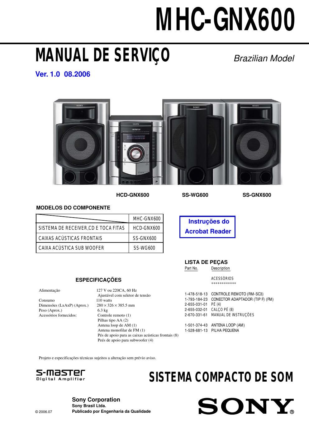 sony mhc gnx 600 service manual