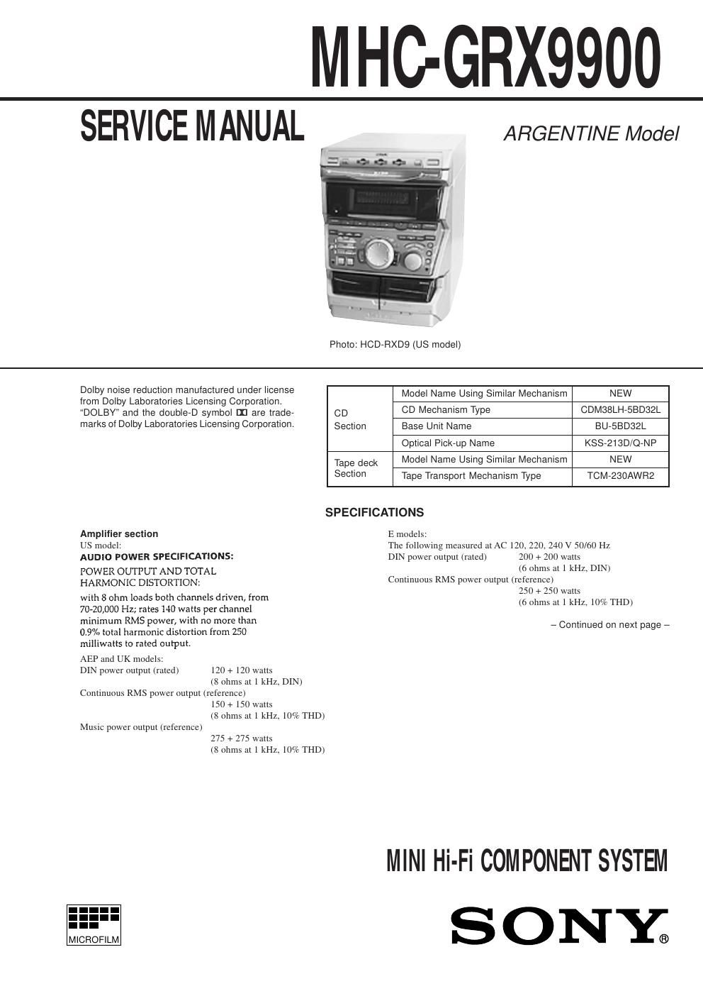 sony mhc grx 9900 service manual