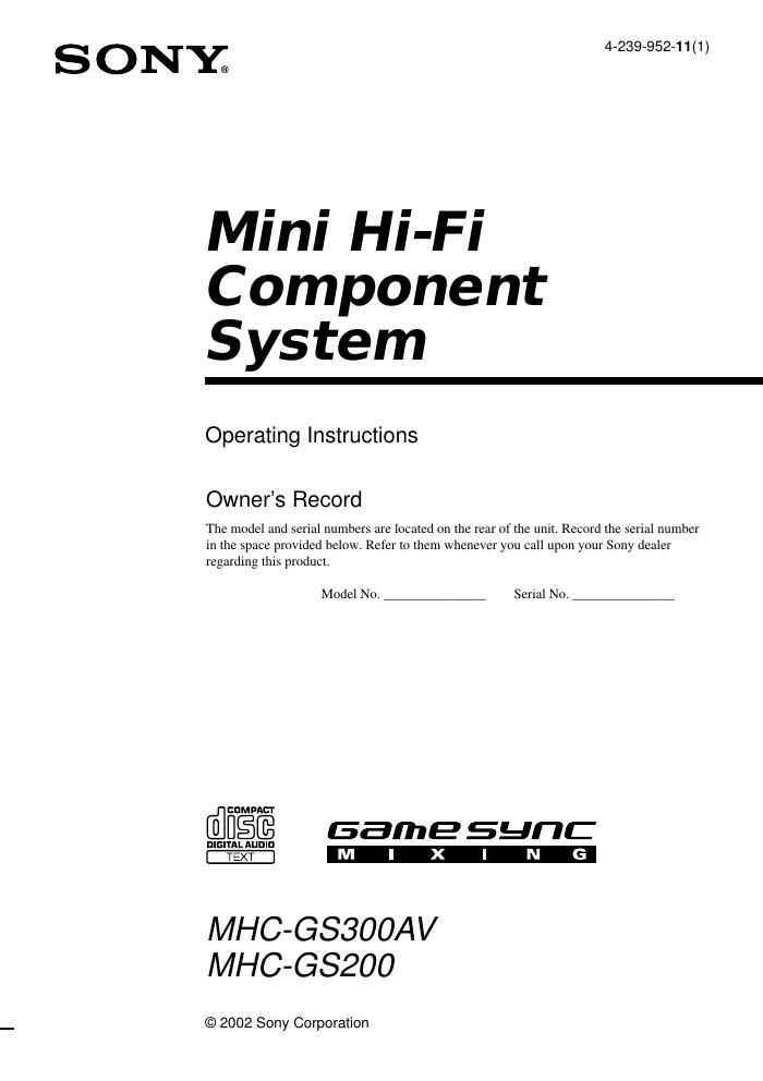 sony mhc gs 200 owners manual
