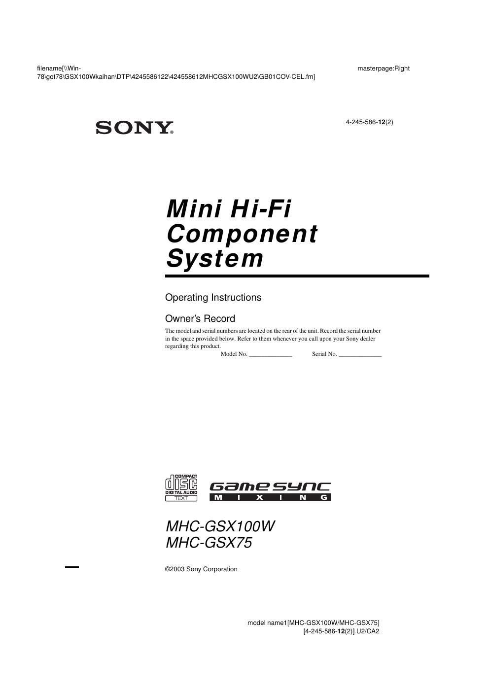 sony mhc gsx 100 w owners manual