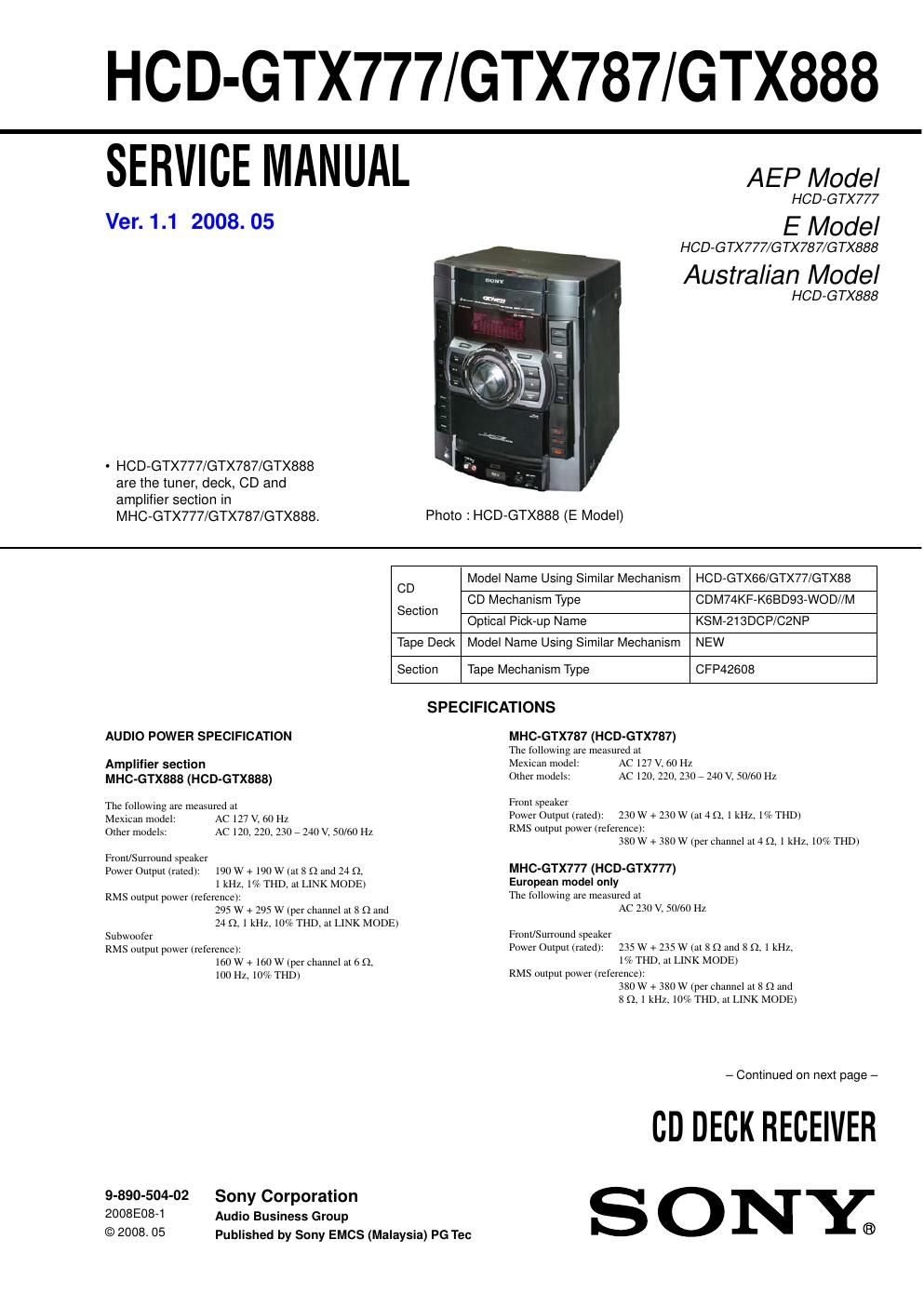 sony mhc gtx 777 service manual