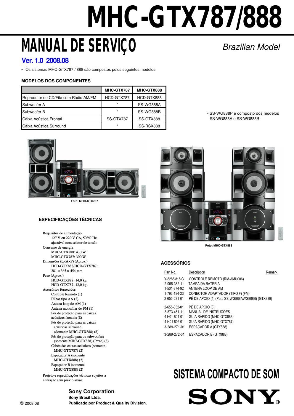 Free Audio Service Manuals Free download sony mhc gtx 787 mhc