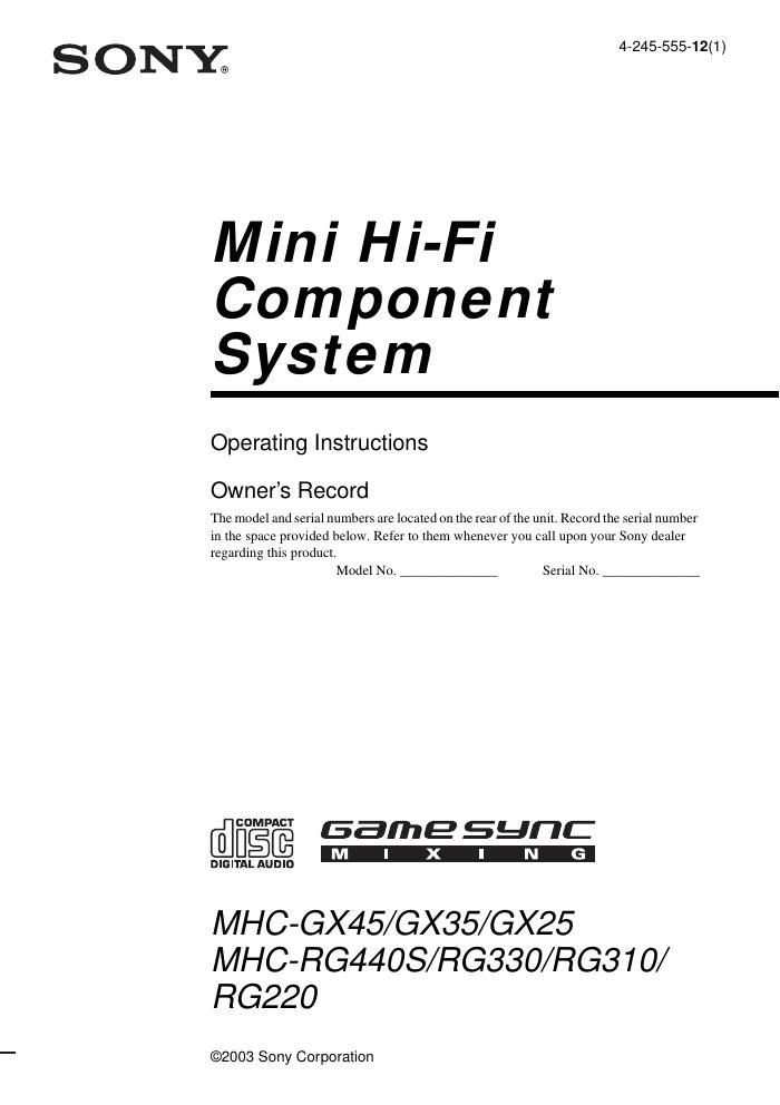 sony mhc gx 25 owners manual