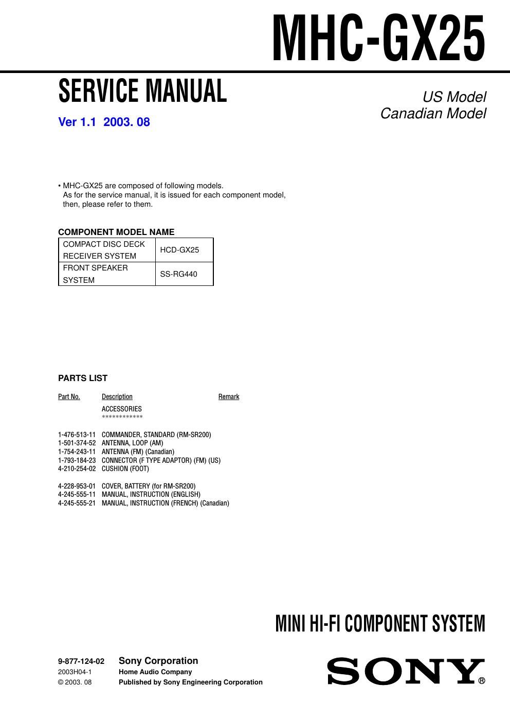 sony mhc gx 25 service manual