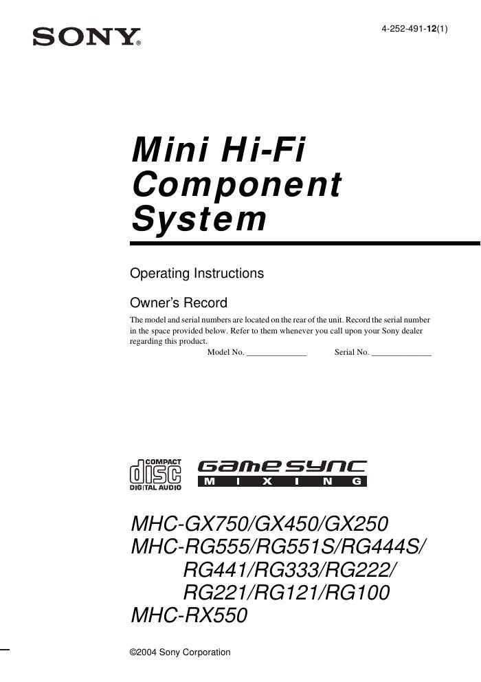 sony mhc gx 250 owners manual