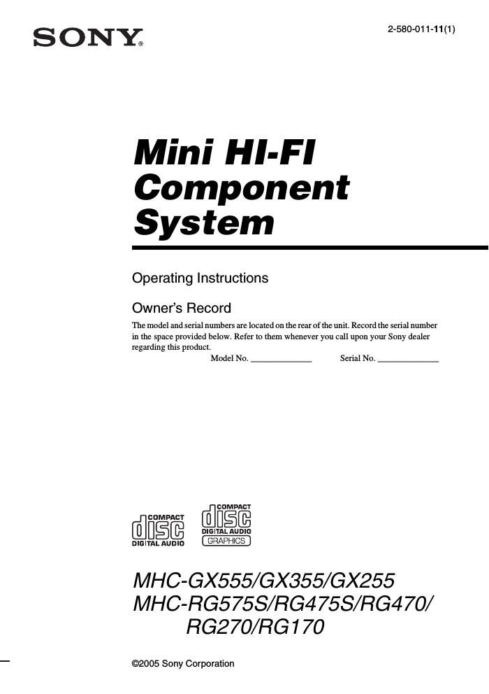 sony mhc gx 255 owners manual