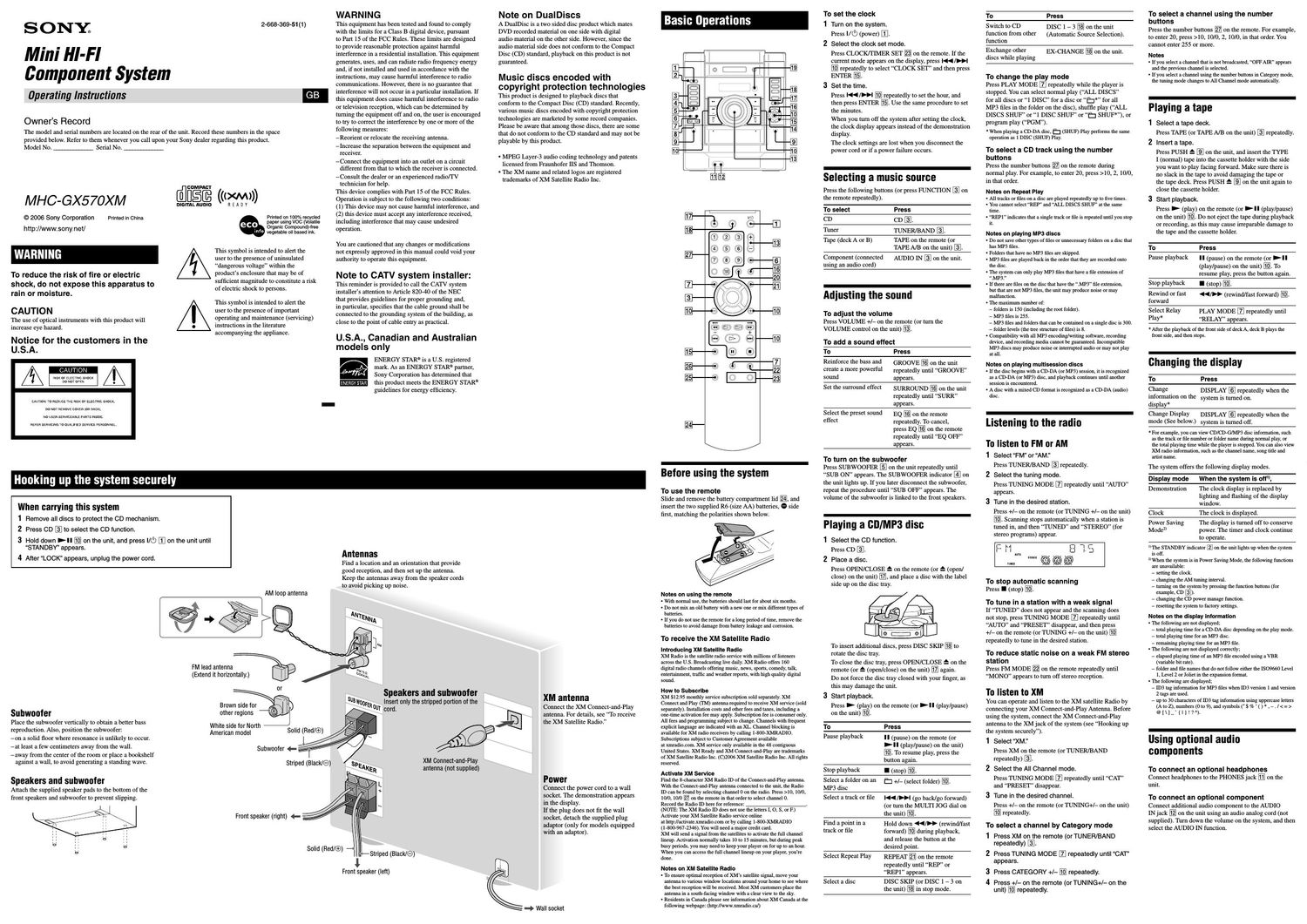 sony mhc gx 570 xm owners manual