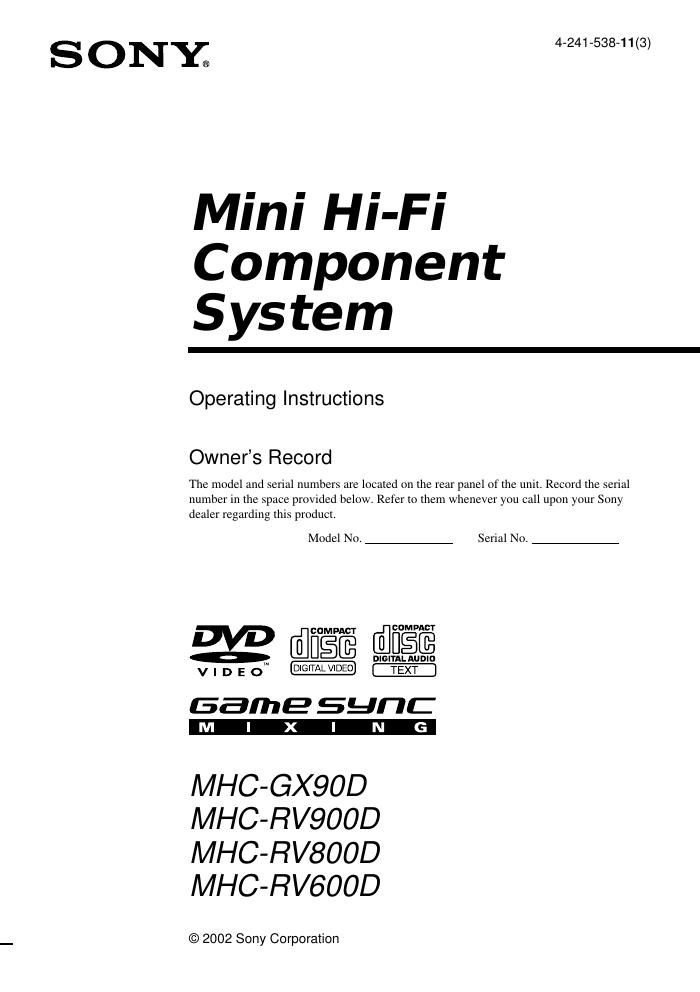 sony mhc gx 90 d owners manual