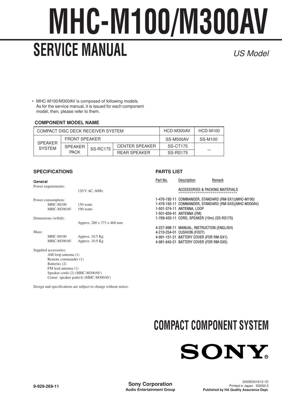 sony mhc m 100 service manual