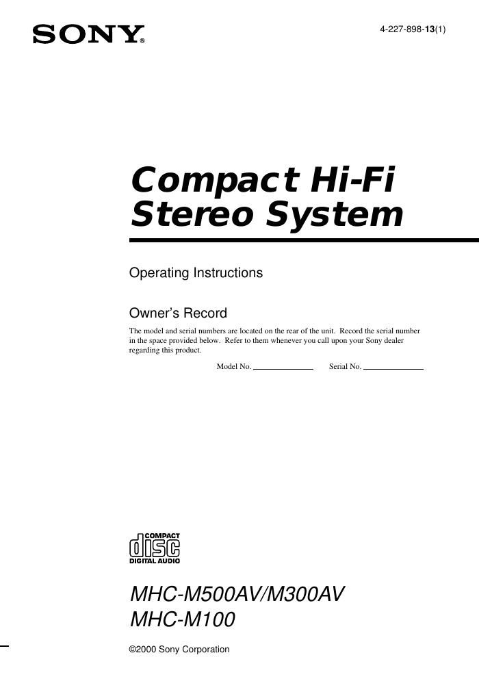 sony mhc m 300 av owners manual