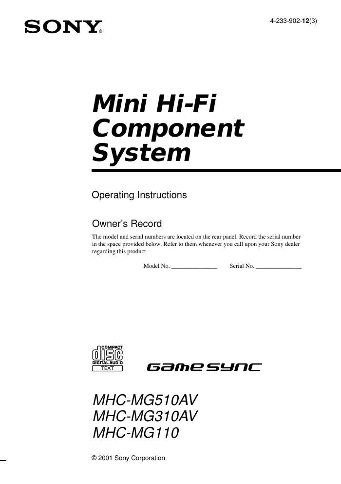 sony mhc mg 110 owners manual