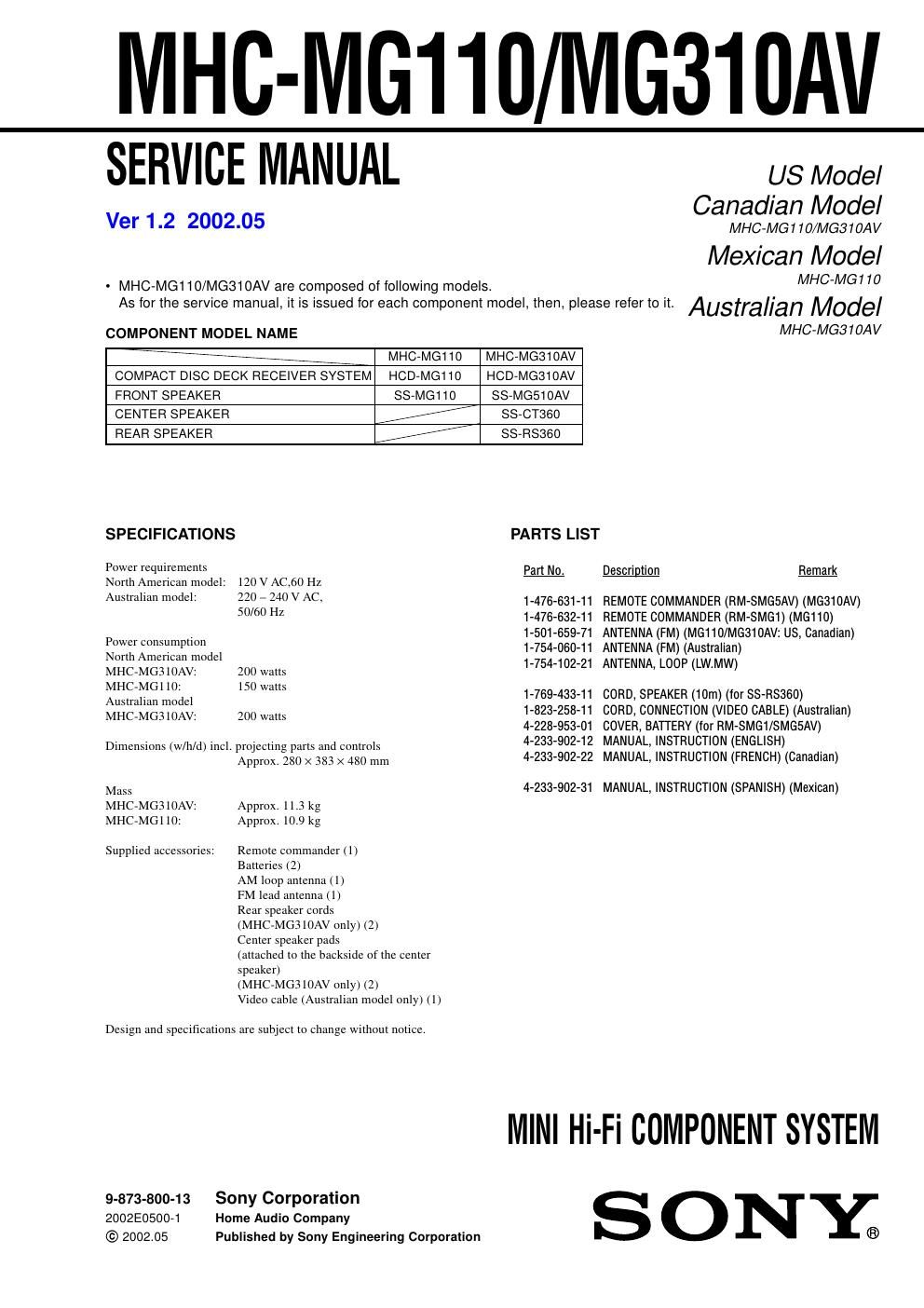 sony mhc mg 110 service manual