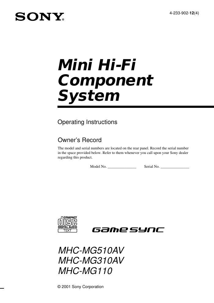 sony mhc mg 310 av owners manual