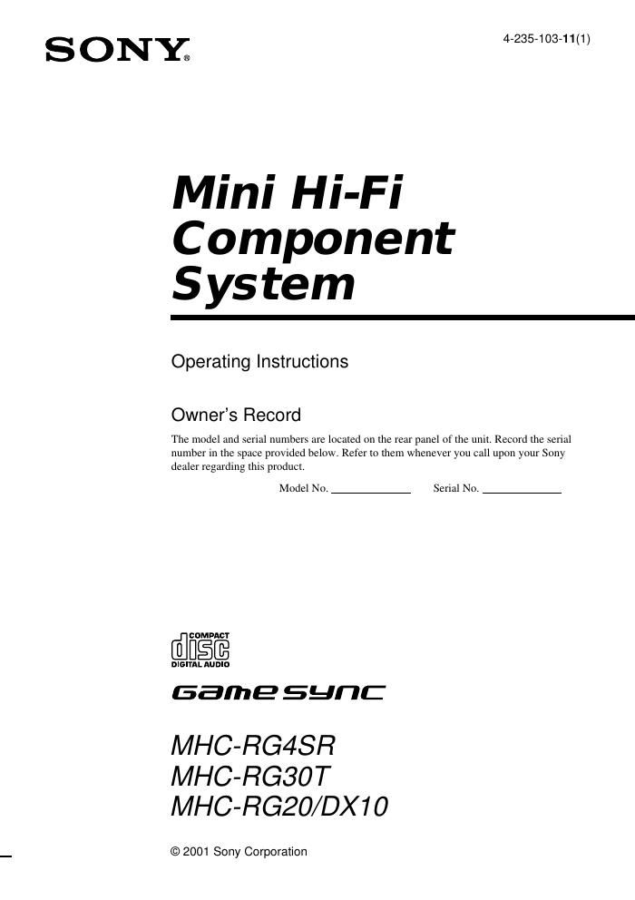 sony mhc rg 20 owners manual