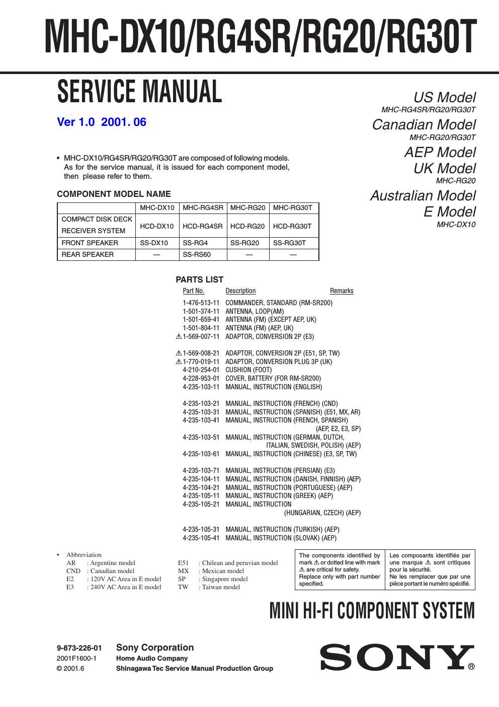 sony mhc rg 20 service manual