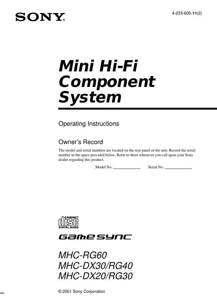 sony mhc rg 40 owners manual