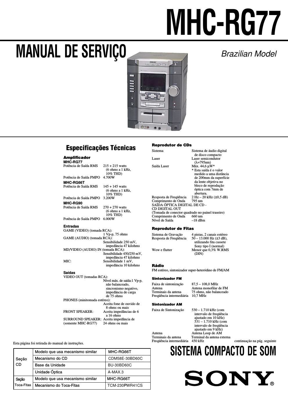 sony mhc rg 77 service manual