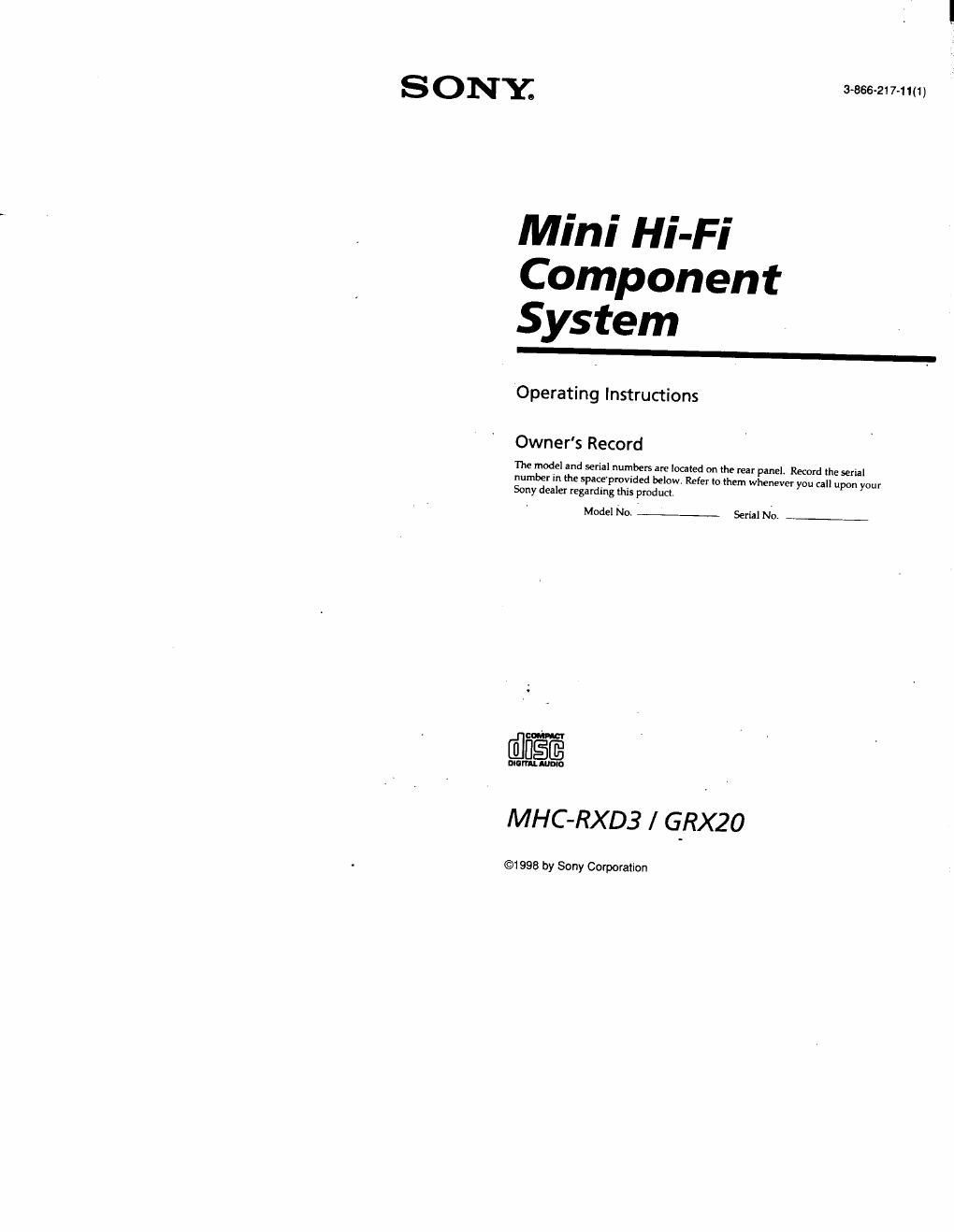 sony mhc rxd 3 owners manual