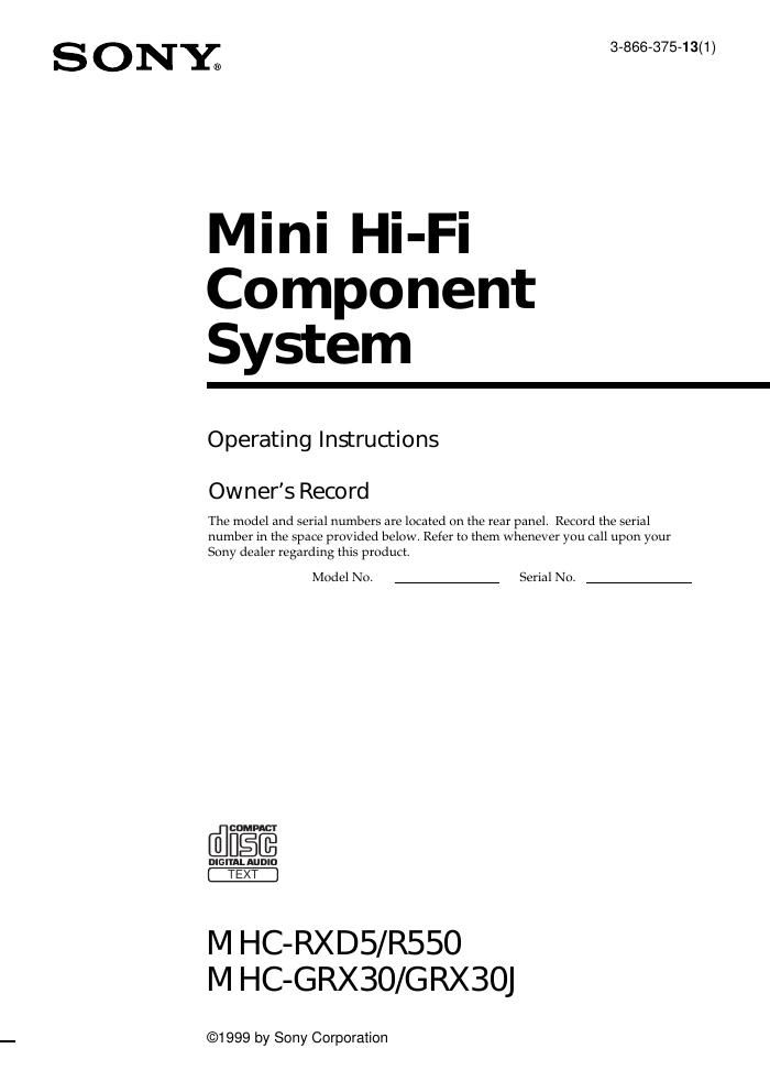 sony mhc rxd 5 owners manual