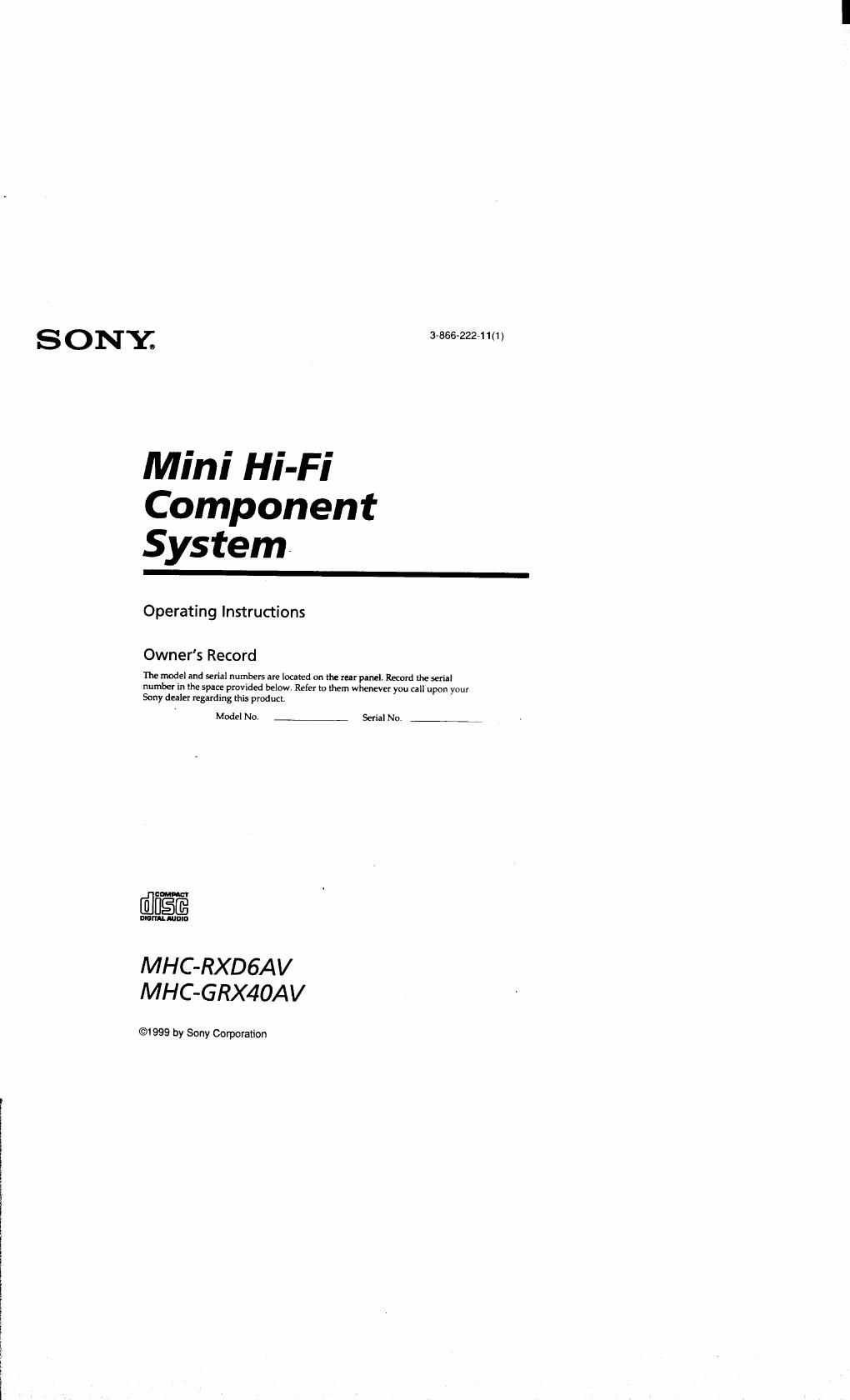 sony mhc rxd 6 av owners manual