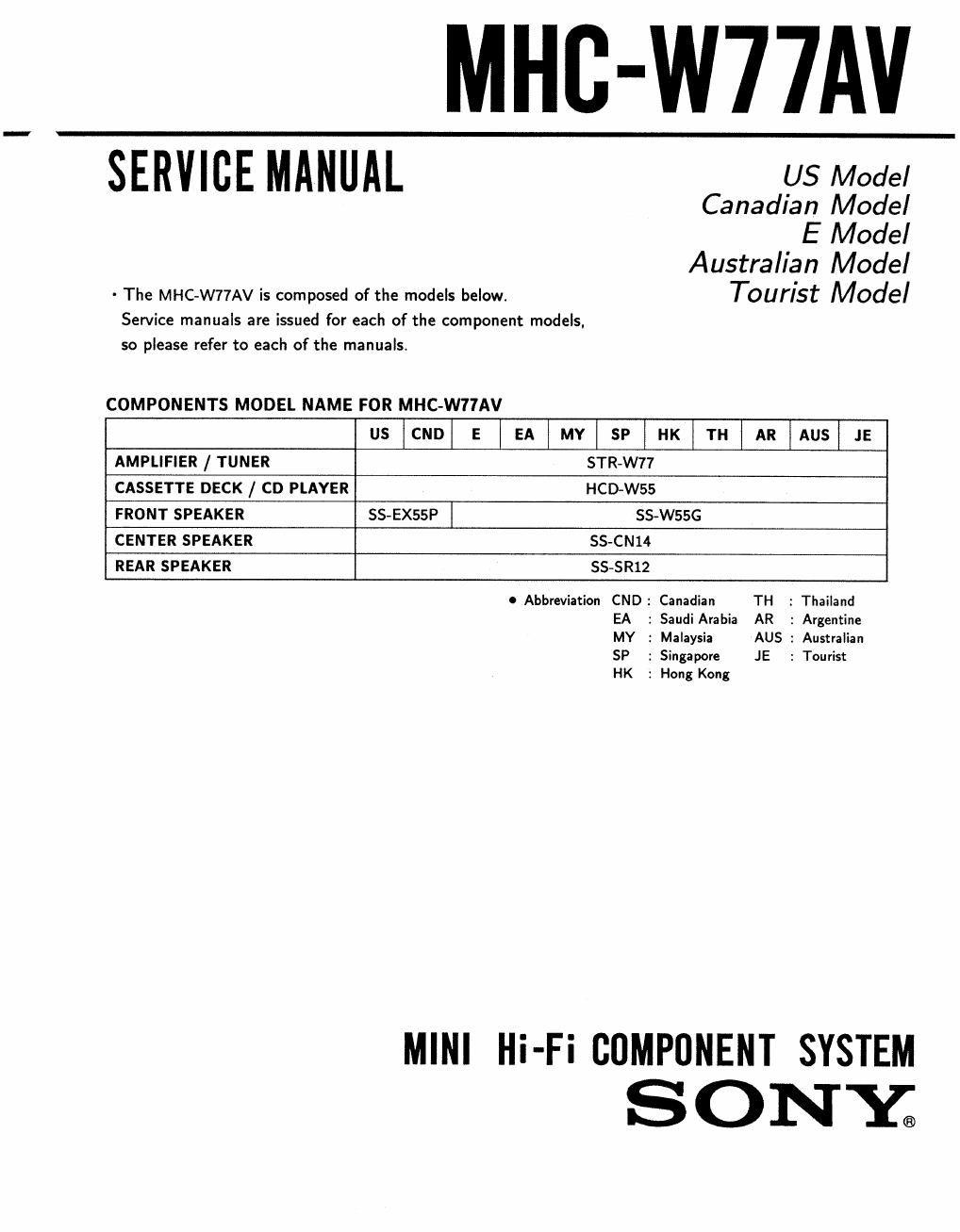 sony mhc w 77 av service manual
