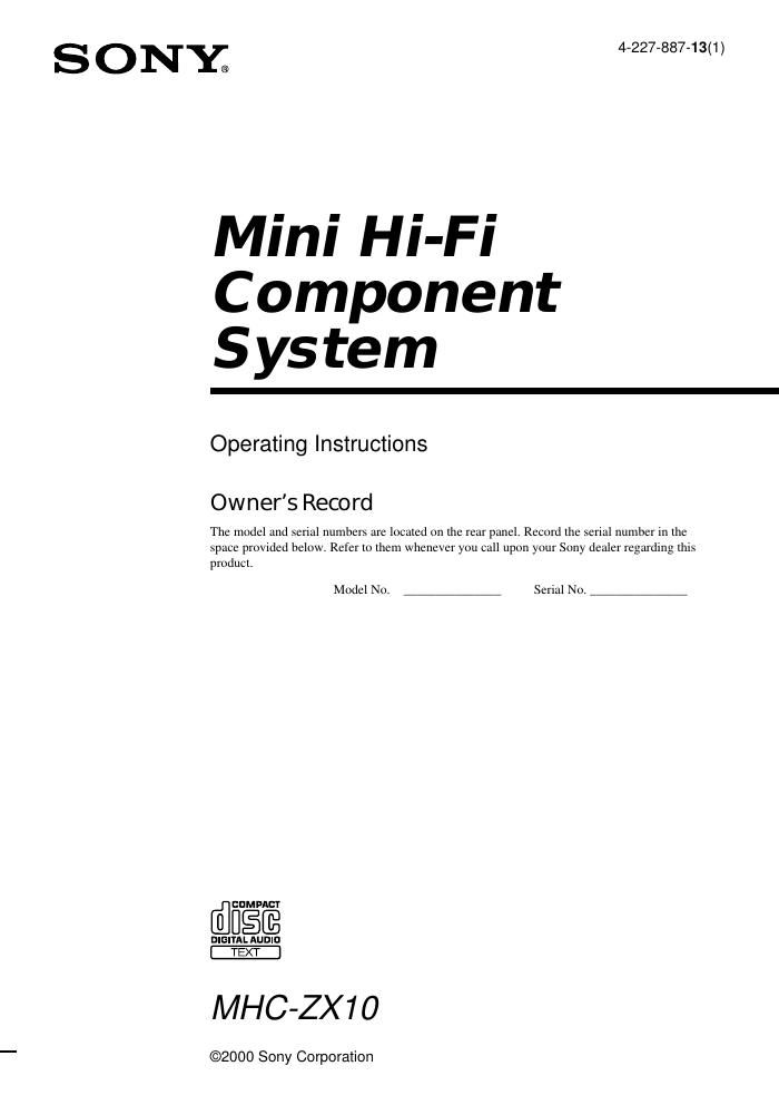 sony mhc zx 10 owners manual