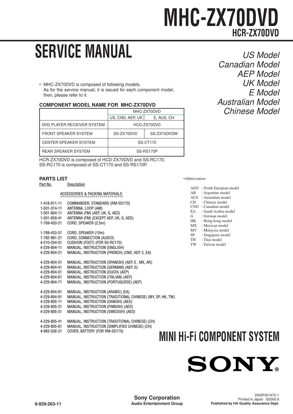 sony mhc zx 70 dvd service manual