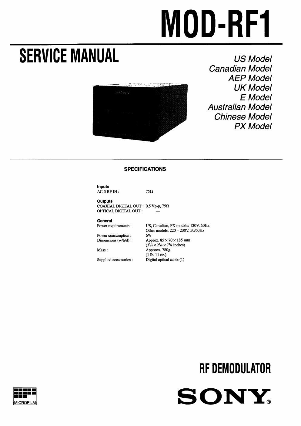 sony mod rf 1 service manual