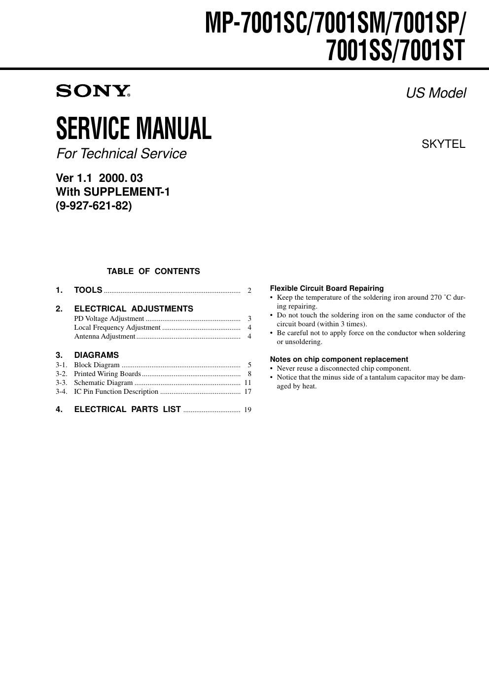 sony mp 7001 sc service manual
