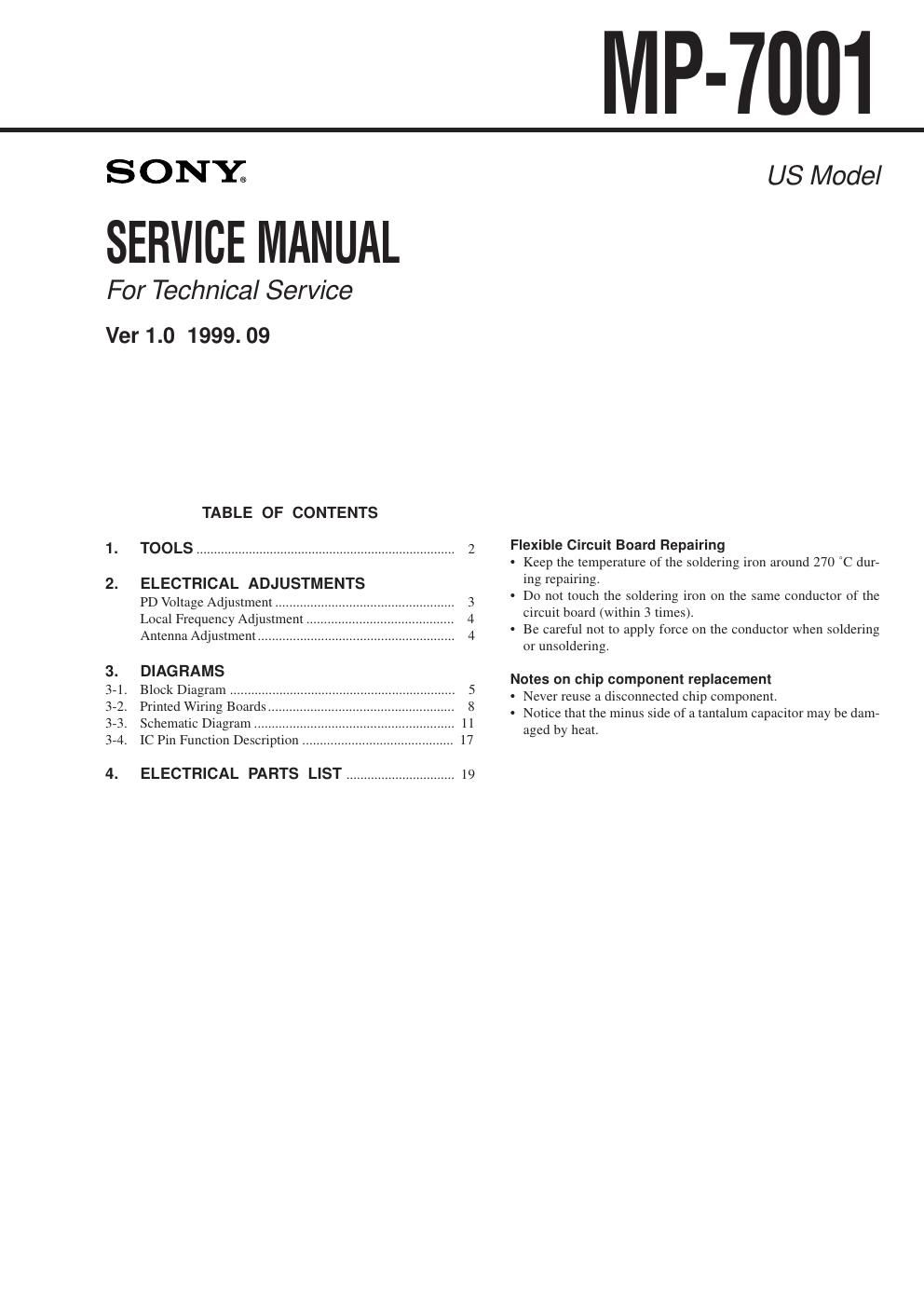sony mp 7001 service manual