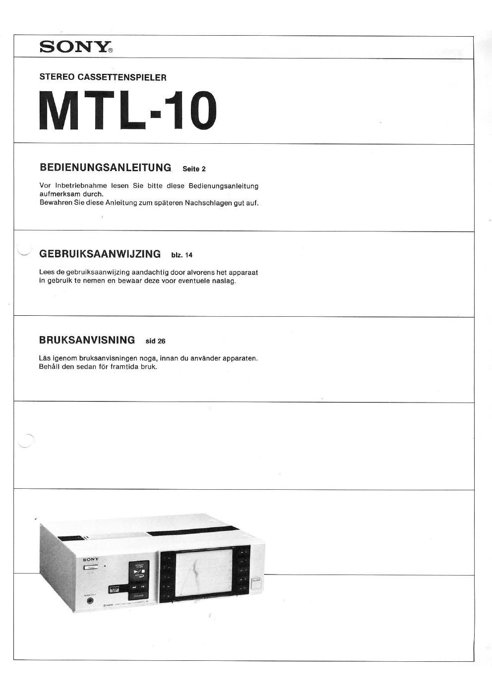 sony mtl 10 owners manual