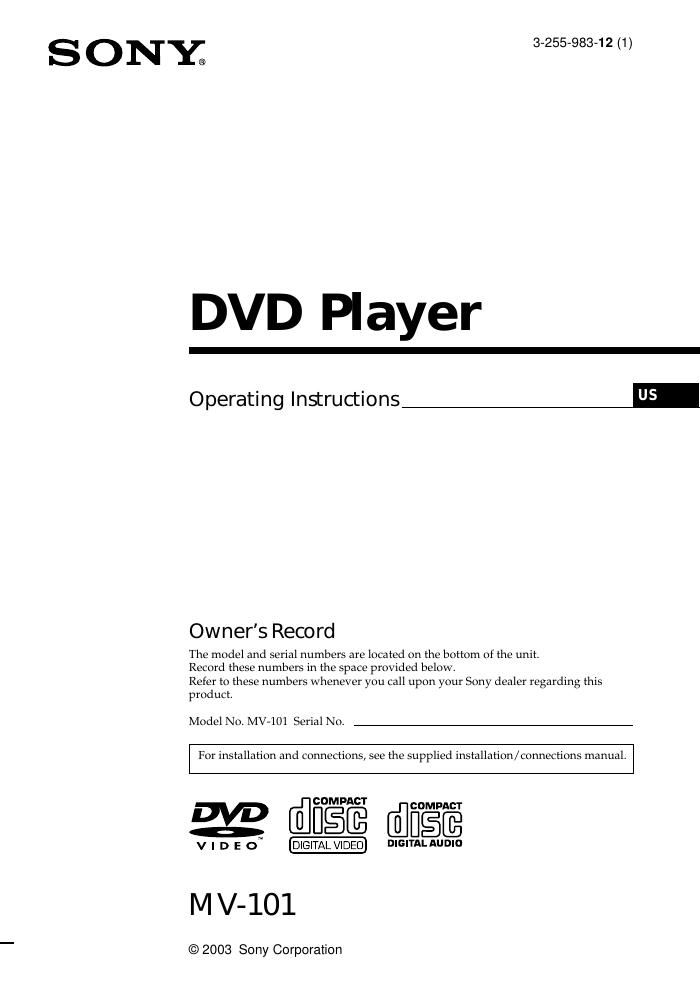 sony mv 101 owners manual