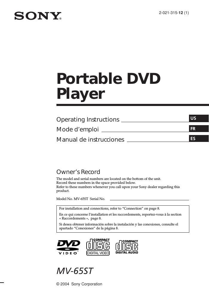sony mv 65 st owners manual