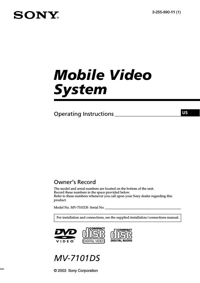 sony mv 7101 ds owners manual