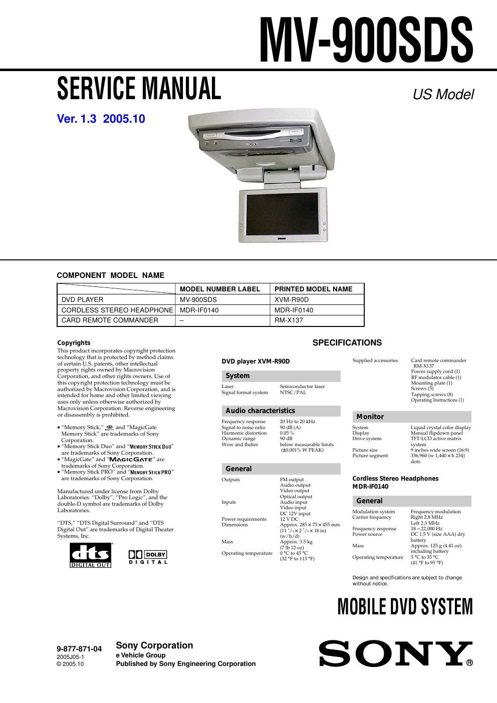 sony mv 900 sdds service manual